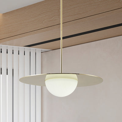 Solstice 22-inch Polished Brass 5CCT LED Convertible Pendant with Opal Ribbed Glass Shade