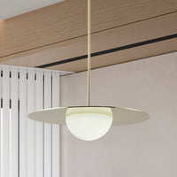 Solstice 22-inch Polished Brass 5CCT LED Convertible Pendant with Opal Ribbed Glass Shade