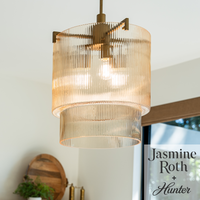 Ontario 17-inch 3-light Luxe Gold Pendant with Amber Glass