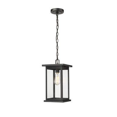 15.63-inch Bowton Powder Coated Black 1-Light Clear Glass Outdoor Hanging Lantern