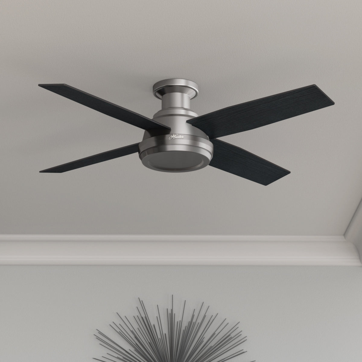 52 inch Dempsey Brushed Nickel Low Profile Ceiling Fan and Handheld Remote