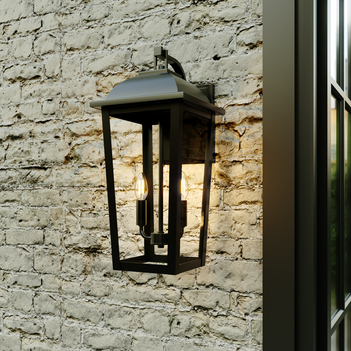 9'' Houston Powder Coated Black 2 Light Lantern