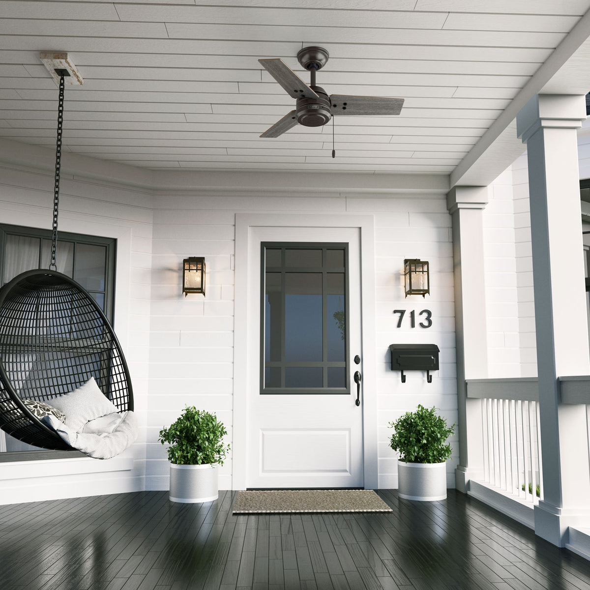 36 inch Cassius Noble Bronze Damp Rated Ceiling Fan and Pull Chain