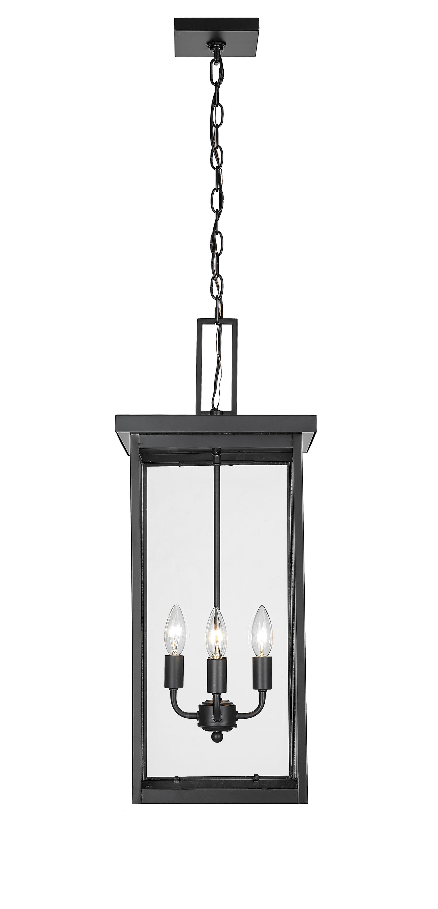 27-inch Barkeley Powder Coated Black 4-Light Outdoor Hanging Lantern with Clear Glass