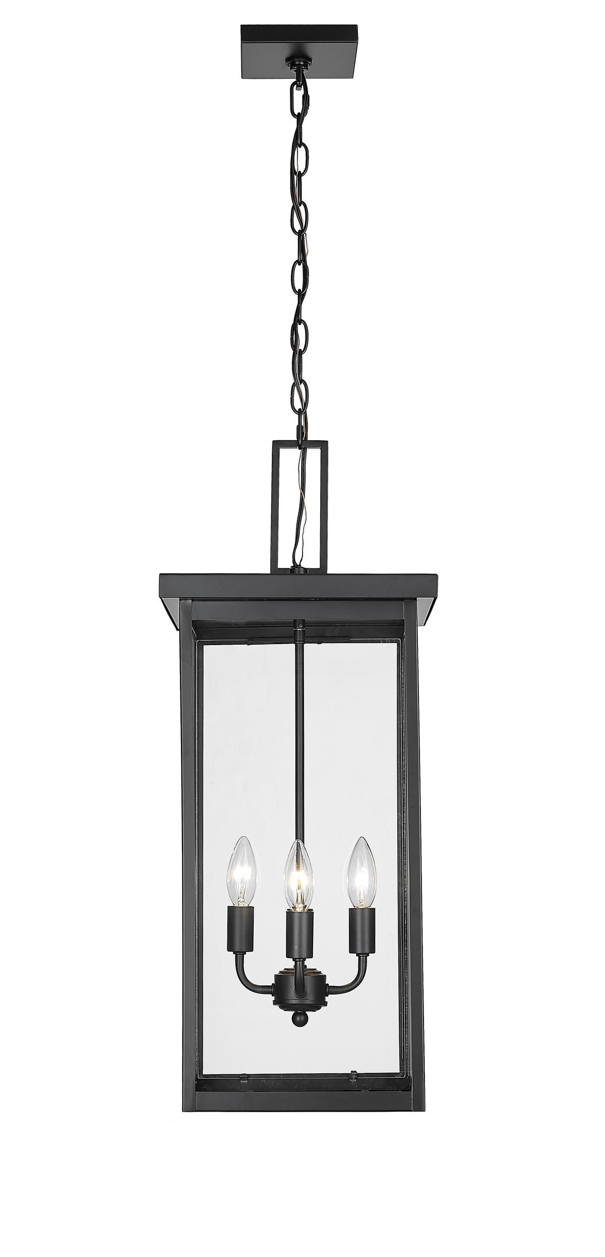27-inch Barkeley Powder Coated Black 4-Light Outdoor Hanging Lantern with Clear Glass