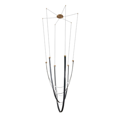 Ayers 59-inch 3-light Champagne Gold with Black and Brown Faux Leather 5CCT LED Chandelier