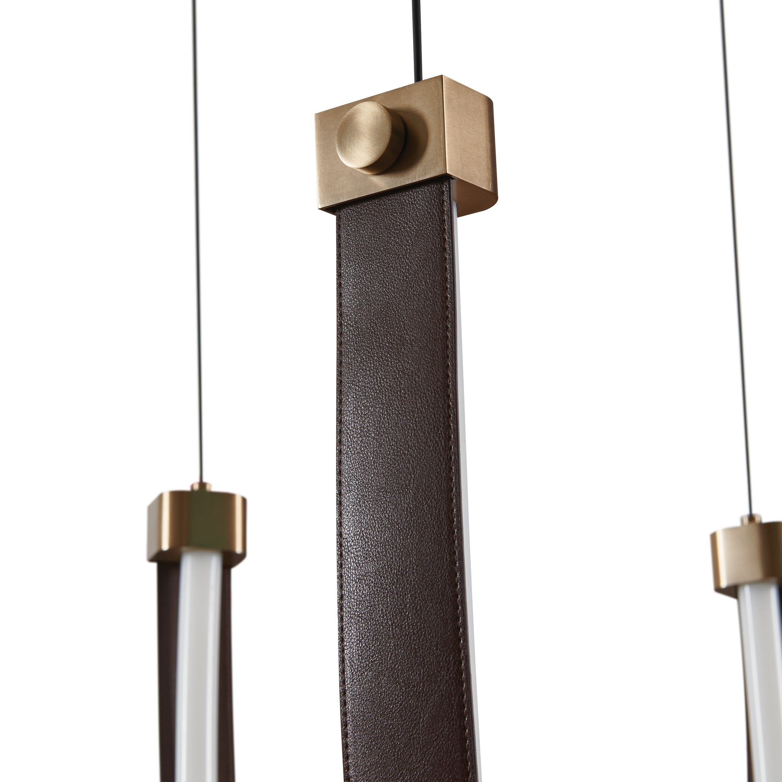 Ayers 59-inch 3-light Champagne Gold with Black and Brown Faux Leather 5CCT LED Chandelier