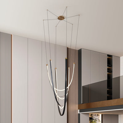 Ayers 59-inch 3-light Champagne Gold with Black and Brown Faux Leather 5CCT LED Chandelier