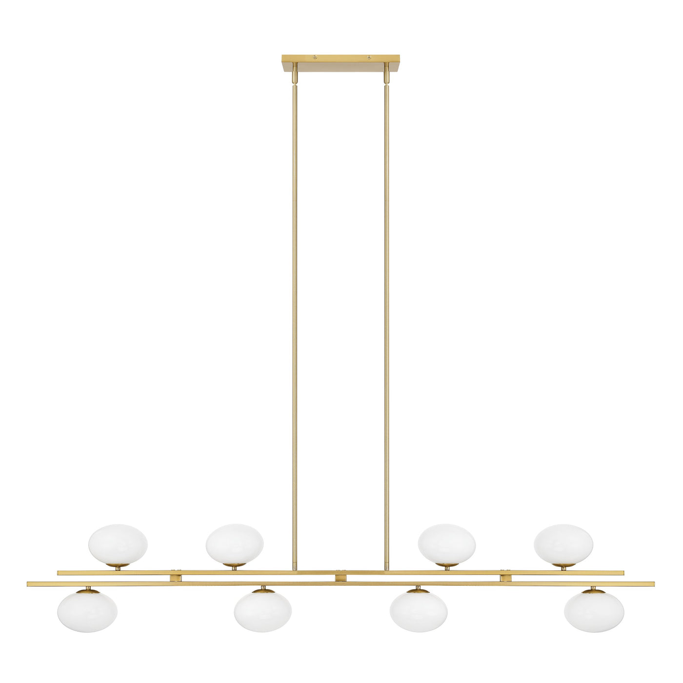 Julep 64-inch 8-light Brushed Gold Linear Chandelier with Opal Glass Shades