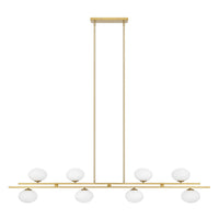 Julep 64-inch 8-light Brushed Gold Linear Chandelier with Opal Glass Shades