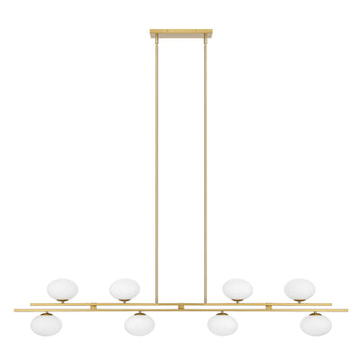 Julep 64-inch 8-light Brushed Gold Linear Chandelier with Opal Glass Shades