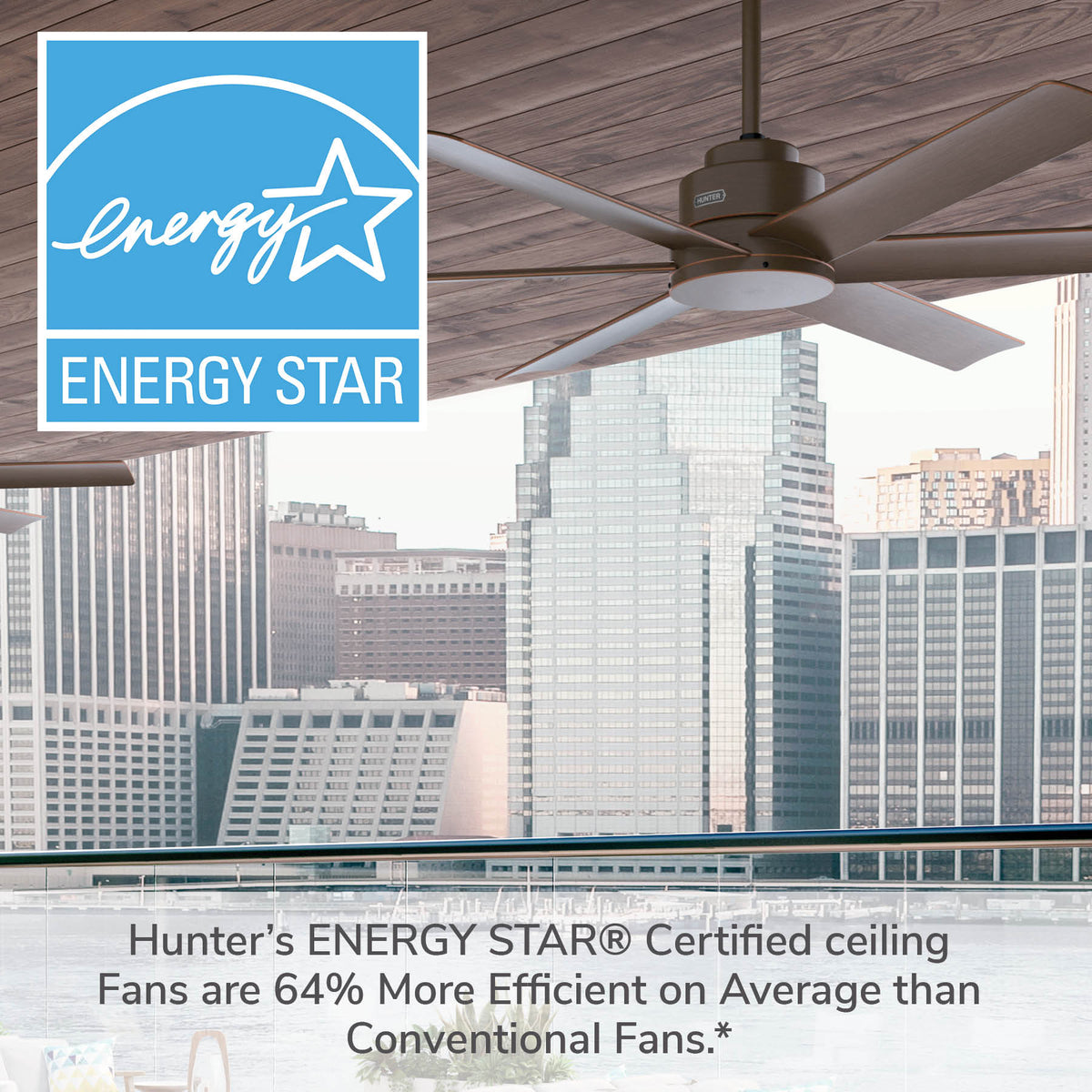 60 inch Kennicott ENERGY STAR® Matte Bronze Damp Rated Ceiling Fan and Handheld Remote