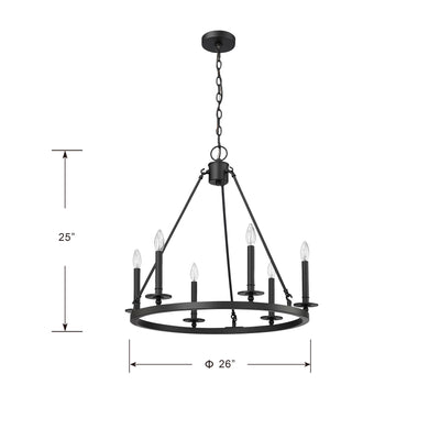 26-inch Florence Matte Black 6-Light Chandelier