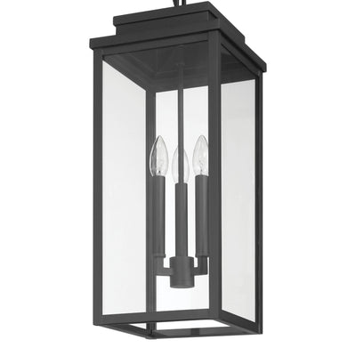 Hillside 9-inch 3-light Textured Black Exterior Pendant Light with Clear Glass