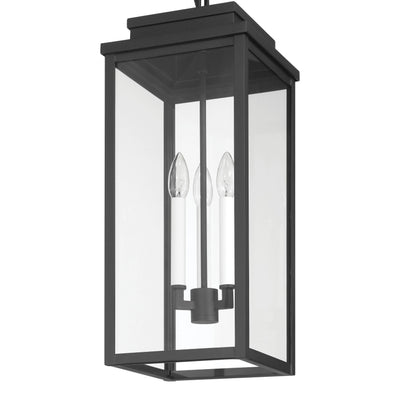 Hillside 9-inch 3-light Textured Black Exterior Pendant Light with Clear Glass