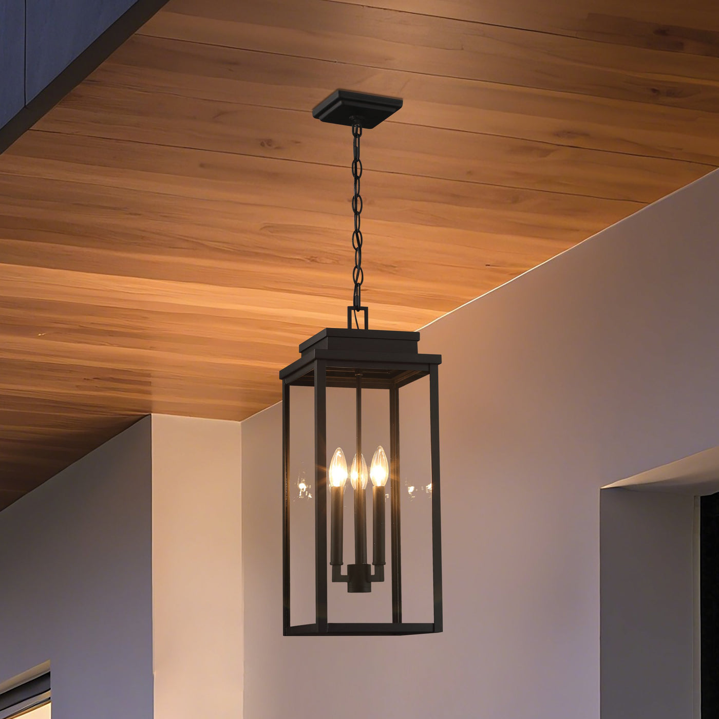 Hillside 9-inch 3-light Textured Black Exterior Pendant Light with Clear Glass