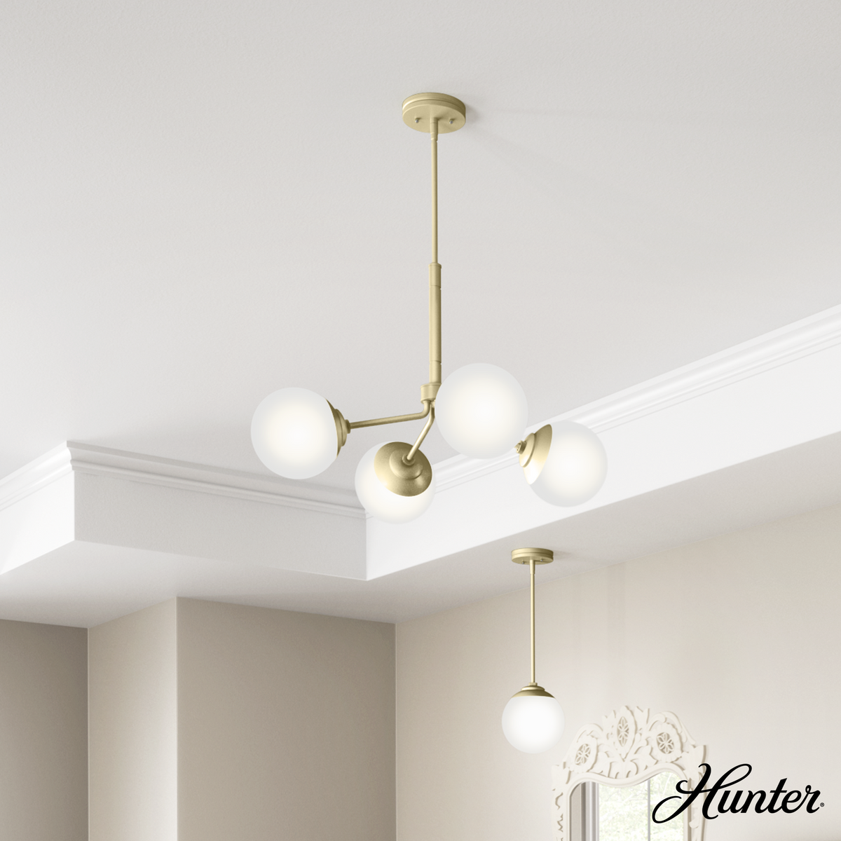 Hepburn 30-inch 4-light Modern Brass Chandelier with Cased White Glass