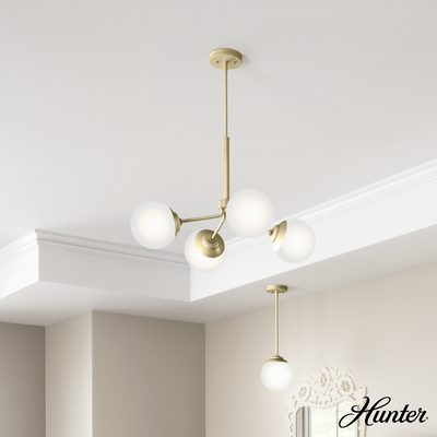 Hepburn 30-inch 4-light Modern Brass Chandelier with Cased White Glass