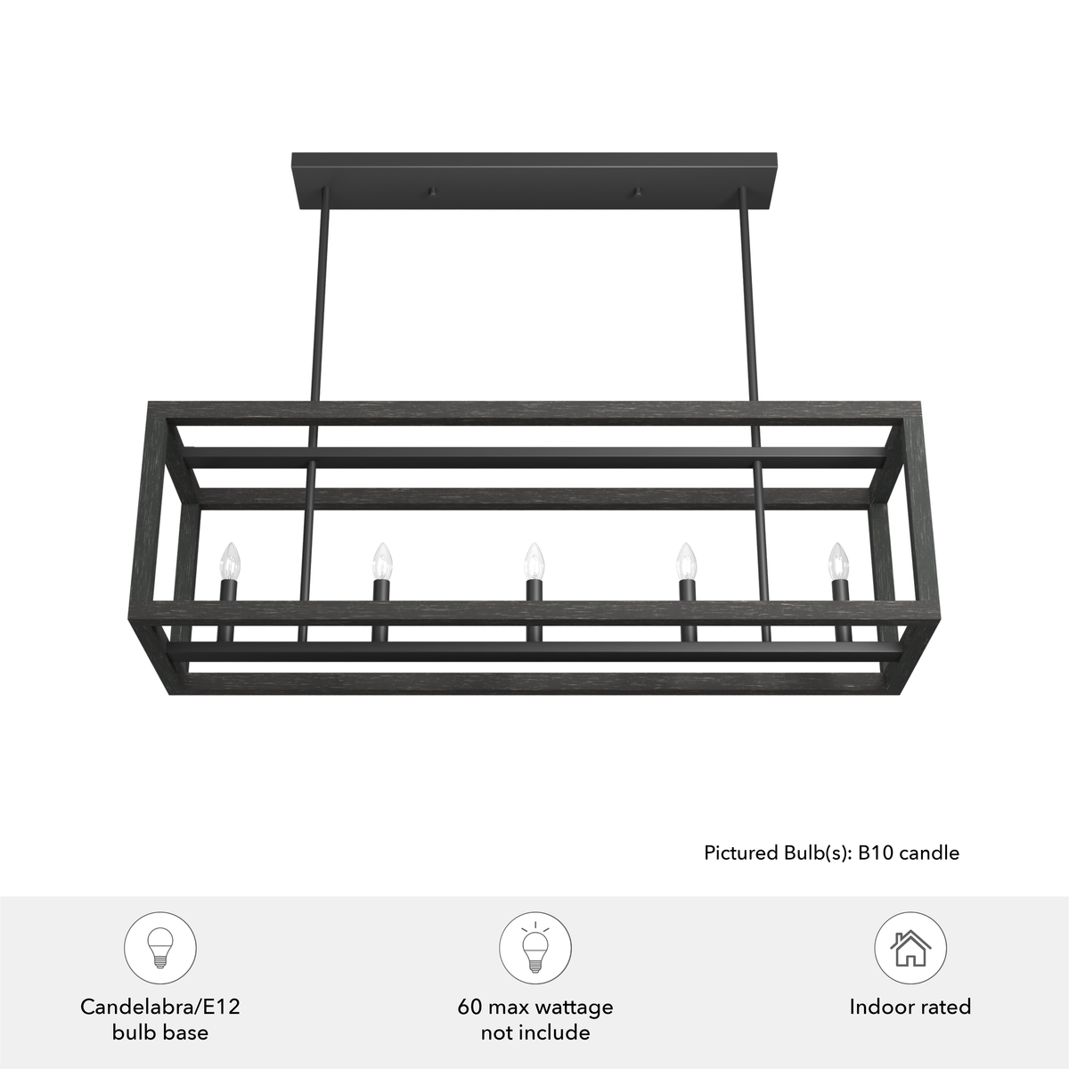Squire Manor 40-inch 5-light Matte Black and Dark Ash Linear Chandelier