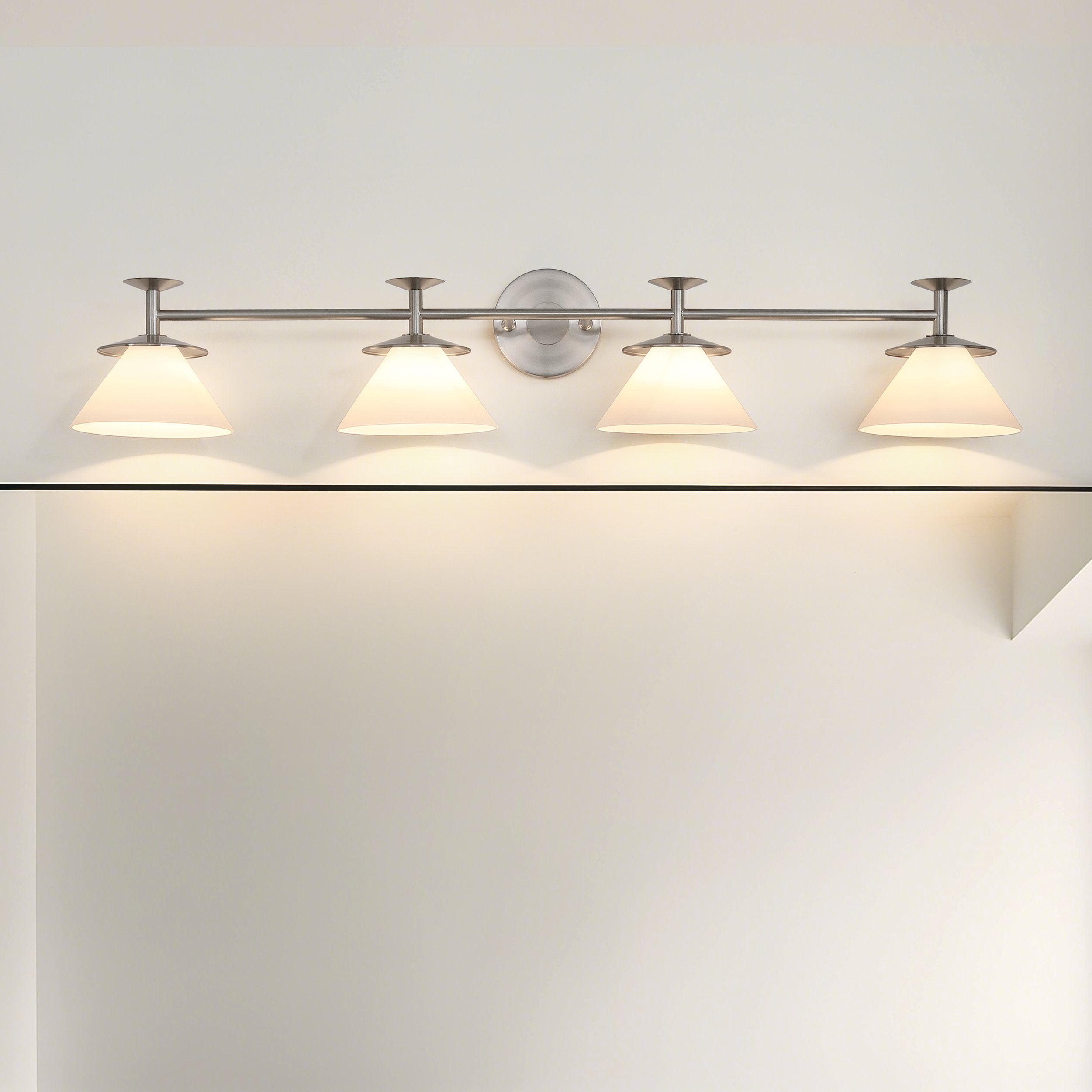 Tremolo 42-inch 4-light Brushed Nickel and Polished Nickel Vanity Light with Etched Opal Glass