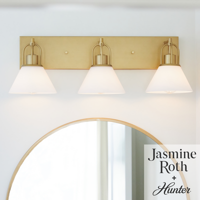 Carrington Isle 27.25-inch 3-light Luxe Gold Vanity Light with Cased White Glass