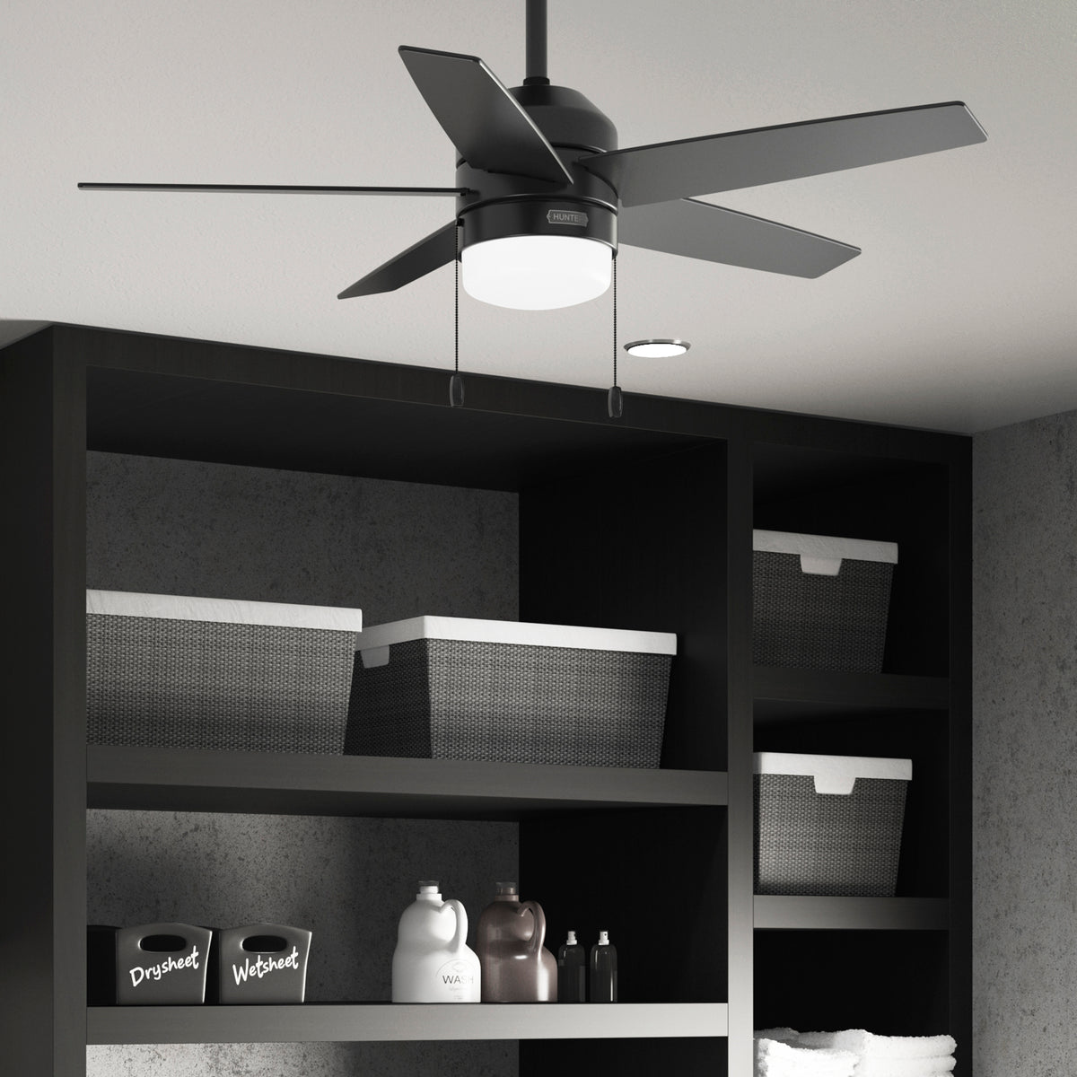 44 inch Bardot Matte Black Ceiling Fan with LED Light Kit and Pull Chain
