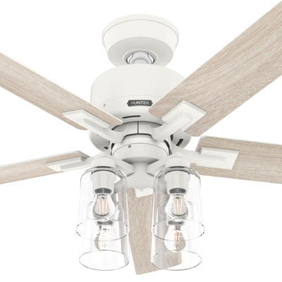 52 inch Techne Wi-Fi HunterExpress Matte White Ceiling Fan with LED Light Kit and Handheld Remote