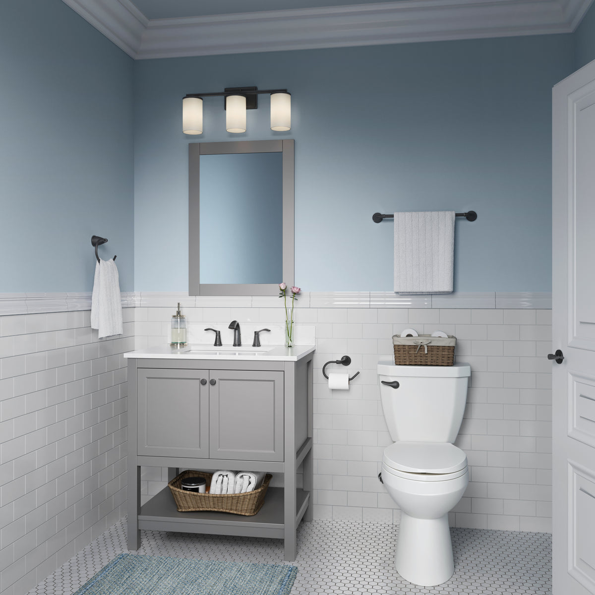 22-inch Verlana Matte Black 3-Light Etched White Glass Bathroom Vanity Light