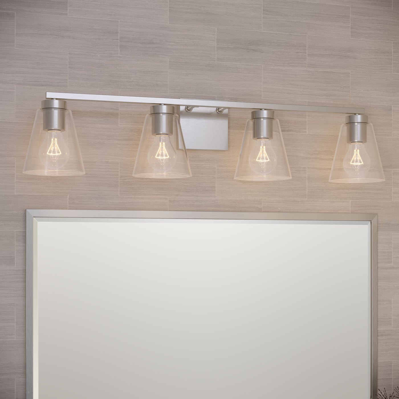 31-inch Strayhan Brushed Nickel 4-Light Clear Glass Bathroom Vanity Light