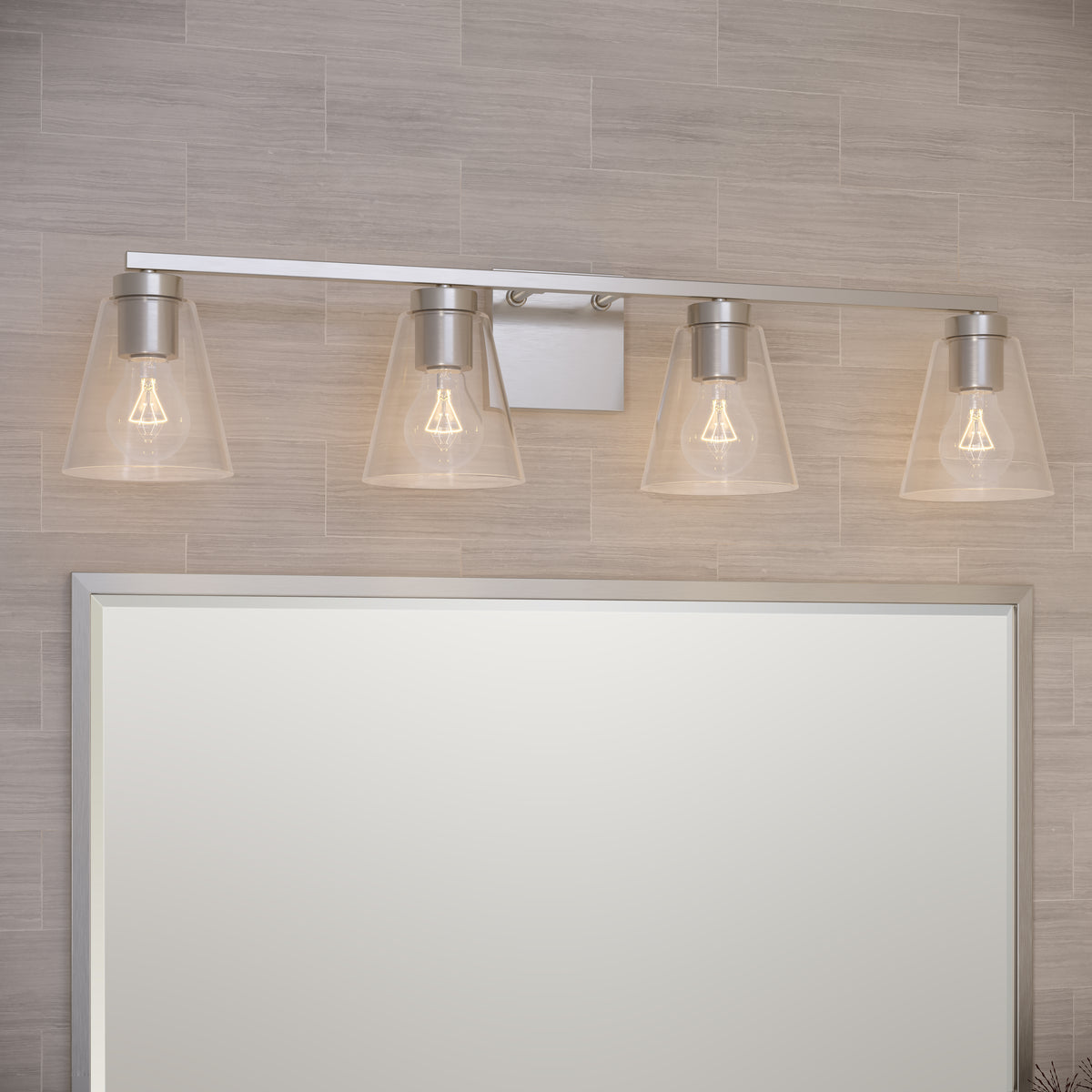 31-inch Strayhan Brushed Nickel 4-Light Clear Glass Bathroom Vanity Light