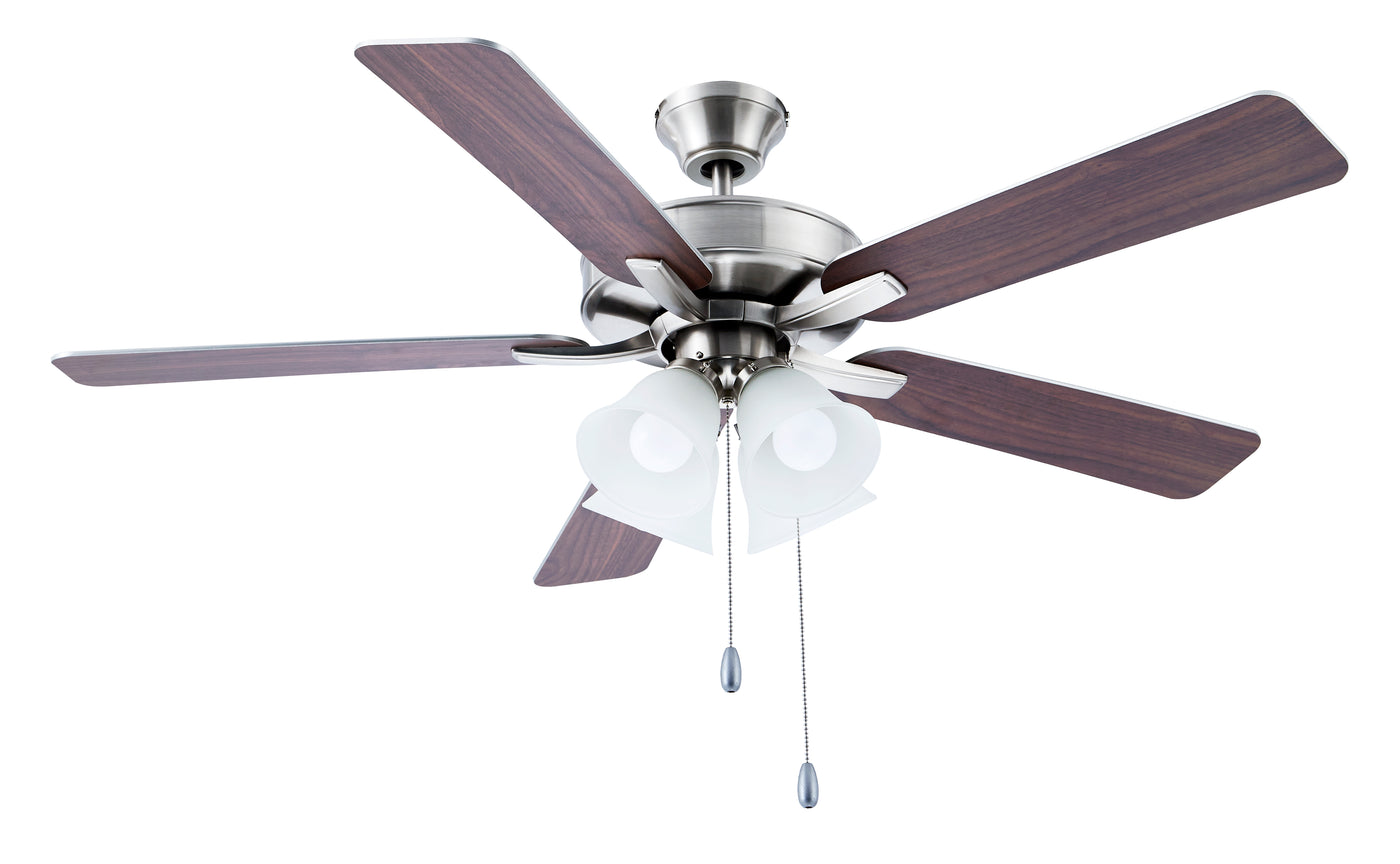 52 Inch Marisella AC Brushed Nickel Indoor Ceiling Fan 5-Blade 4 Lights Reversible
