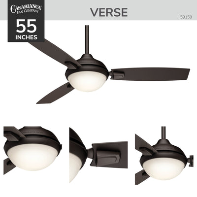 Casablanca 54 inch Verse Maiden Bronze Damp Rated Ceiling Fan with LED Light Kit and Handheld Remote