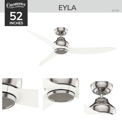 Casablanca 52 inch Eyla ENERGY STAR® Brushed Nickel Ceiling Fan and Wall Control and Handheld Remote