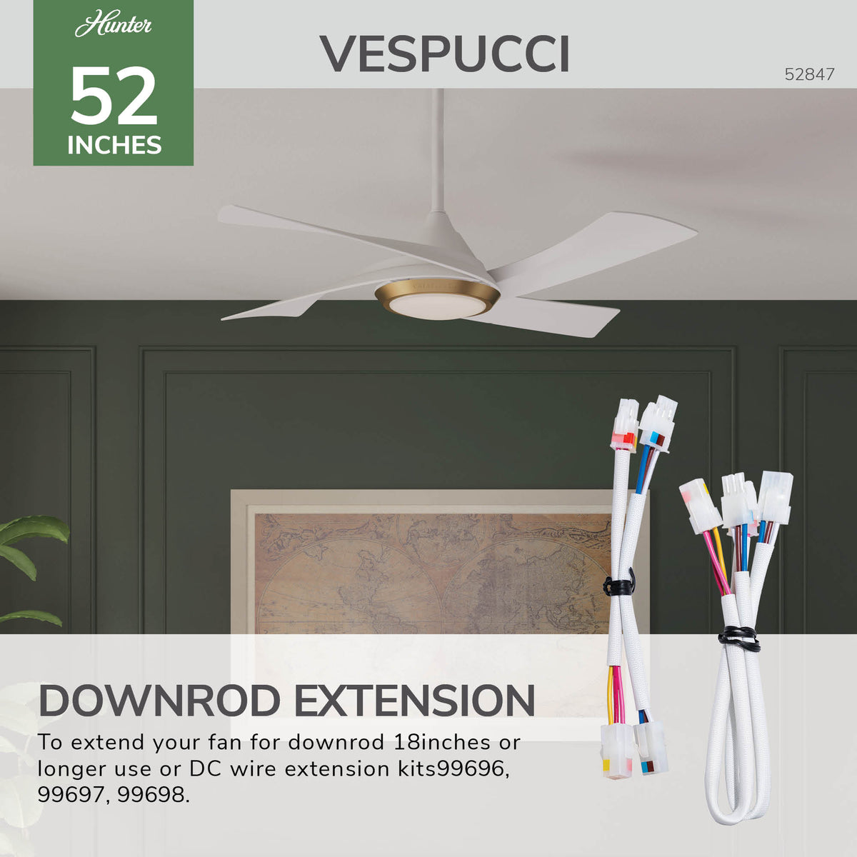 Casablanca 52 inch Vespucci ENERGY STAR® Fresh White Damp Rated Ceiling Fan with LED Light Kit and Wall Control and Handheld Remote