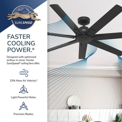 60 inch Downtown ENERGY STAR® Matte Black Damp Rated Ceiling Fan and Wall Control