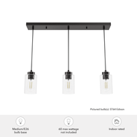 Hartland 26.75-inch 3-light Noble Bronze Linear Pendant Cluster with Seeded Glass