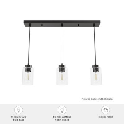 Hartland 26.75-inch 3-light Noble Bronze Linear Pendant Cluster with Seeded Glass