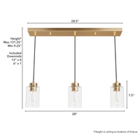Hartland 26.75-inch 3-light Alturas Gold Linear Pendant Cluster with Seeded Glass