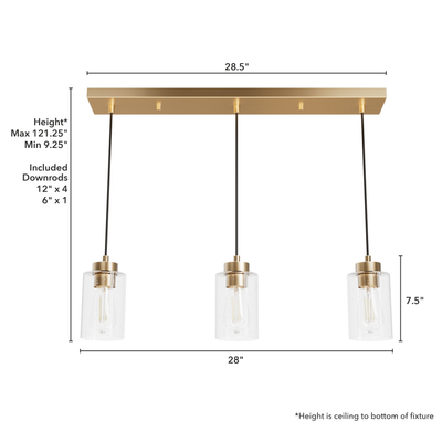 Hartland 26.75-inch 3-light Alturas Gold Linear Pendant Cluster with Seeded Glass