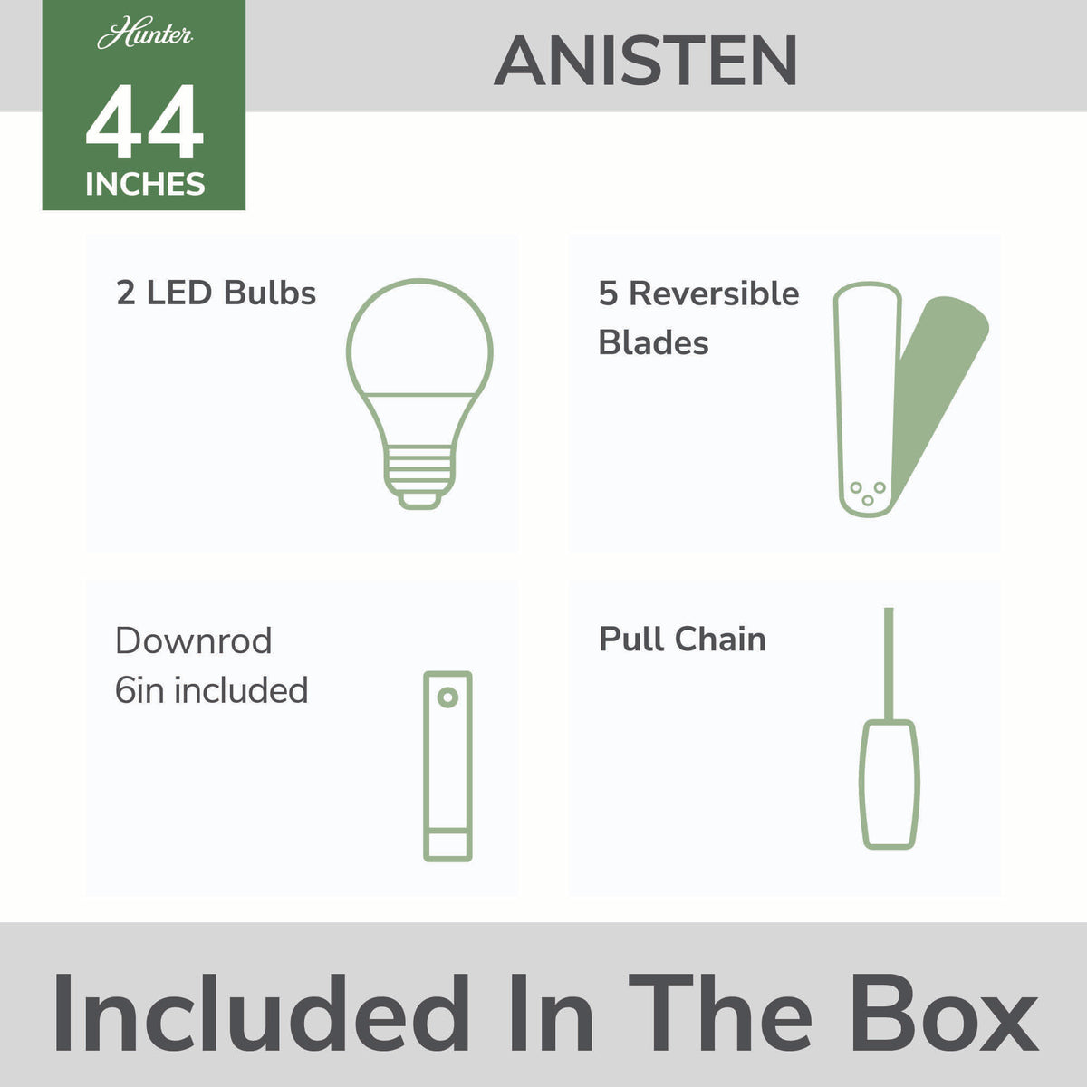 44 inch Anisten Brushed Nickel Ceiling Fan with LED Light Kit and Pull Chain