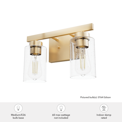 Hartland 13-inch 2-light Alturas Gold Vanity Light with Seeded Glass