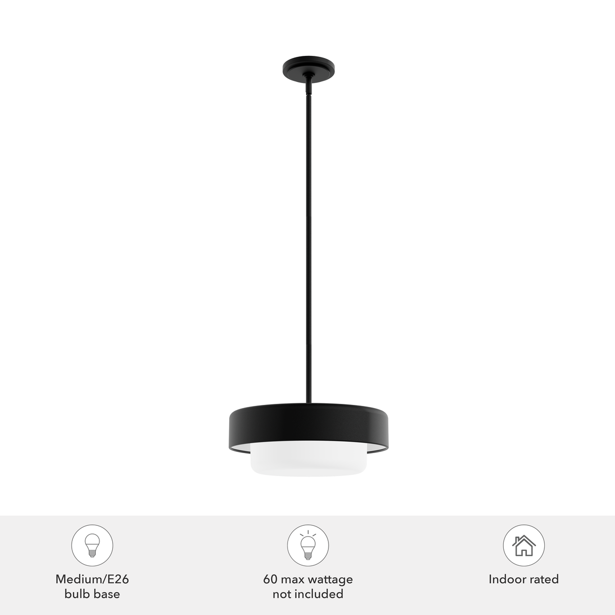 Station 14-inch 2-light Natural Black Iron Pendant with Frosted Cased White Glass
