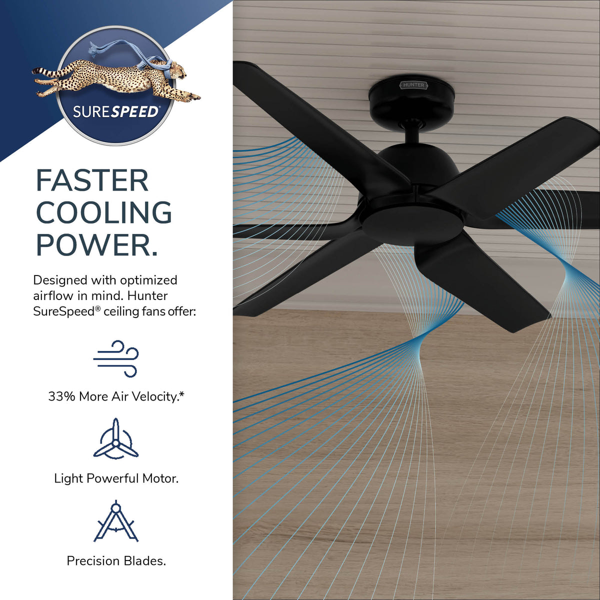 52 inch AirStack ENERGY STAR® Flat Matte Black Damp Rated Ceiling Fan and Handheld Remote