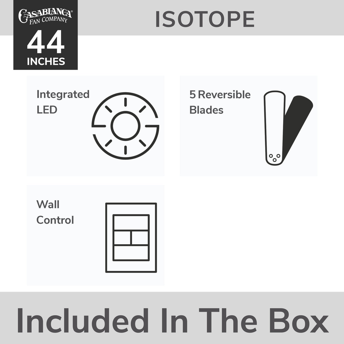 Casablanca 44 inch Isotope Fresh White Low Profile Ceiling Fan with LED Light Kit and Wall Control