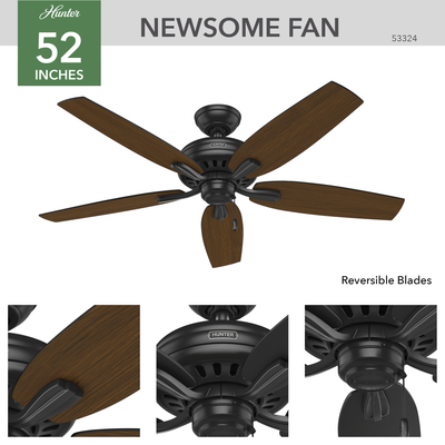 52 inch Newsome Matte Black Damp Rated Ceiling Fan and Pull Chain