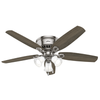 52 inch Builder Brushed Nickel Low Profile Ceiling Fan with LED Light Kit