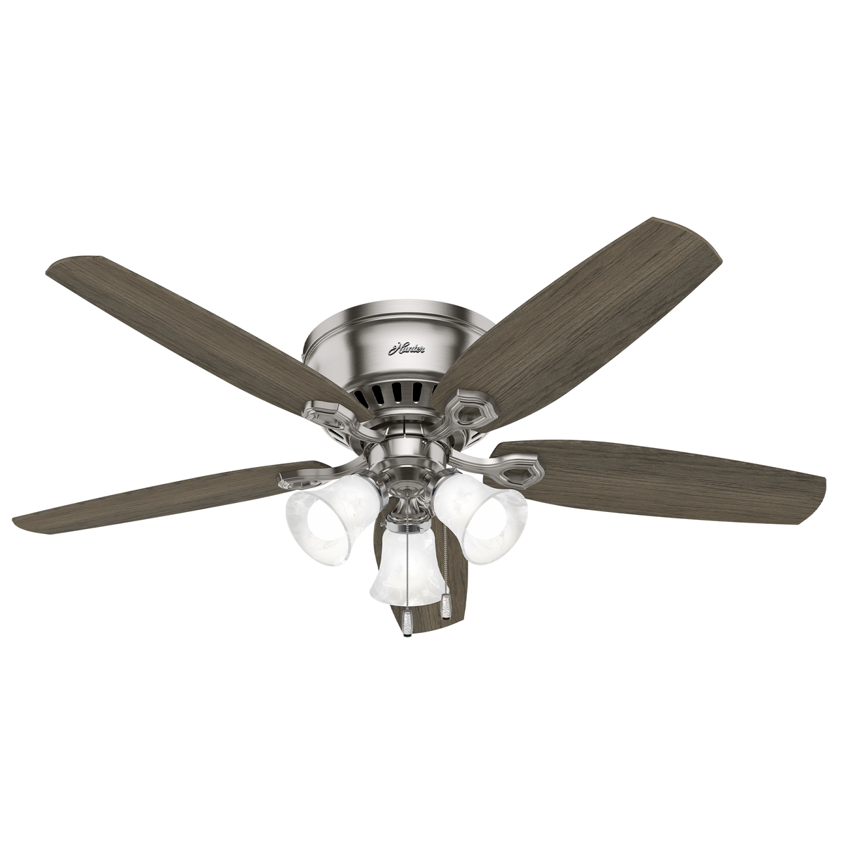 52 inch Builder Brushed Nickel Low Profile Ceiling Fan with LED Light Kit