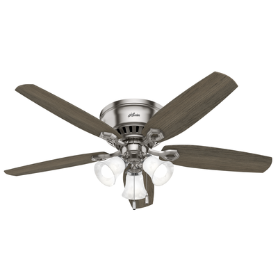 52 inch Builder Brushed Nickel Low Profile Ceiling Fan with LED Light Kit