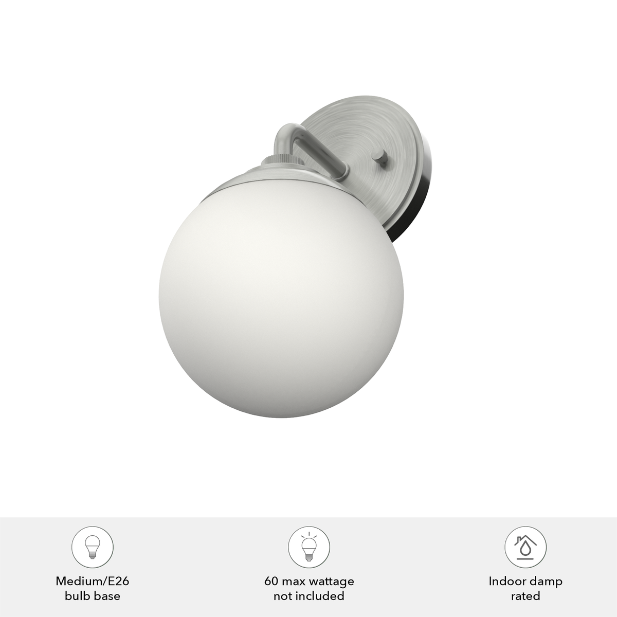 Hepburn 10.75-inch 1-light Brushed Nickel Wall Sconce with Cased White Glass