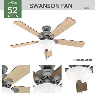 52 inch Swanson Matte Silver Ceiling Fan with LED Light Kit and Pull Chain